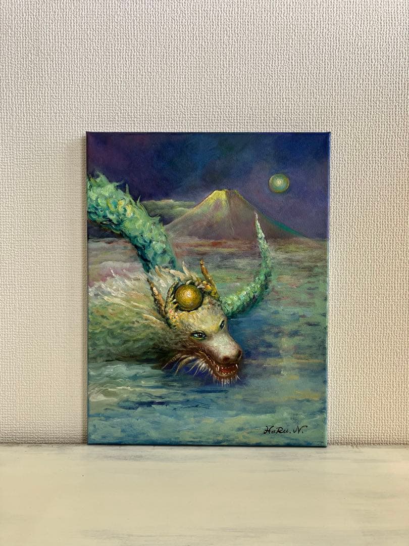 ☆ HaRu 辰年 龍 竜 富士山 縁起物 1点物 真作 原画 絵画 油絵 ♪