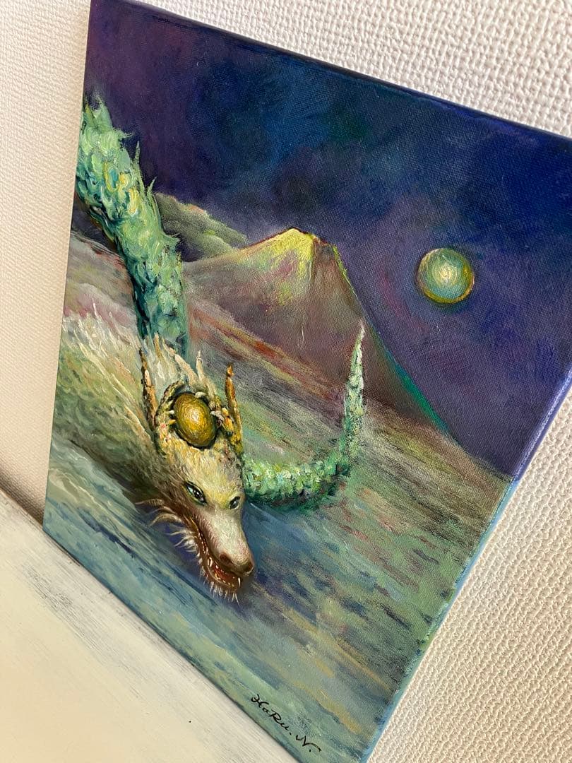 ☆ HaRu 辰年 龍 竜 富士山 縁起物 1点物 真作 原画 絵画 油絵 ♪