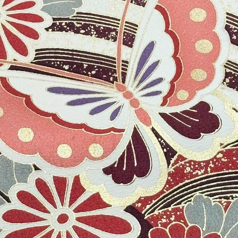 ゆりのはな 振袖 京友禅金彩加工 流水に蝶/さくら模様 赤色系