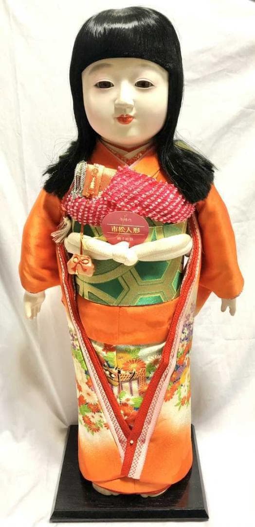 美品 市松人形 紫峰作 綸子総柄 日本人形 20号 アンティーク 昭和レトロ