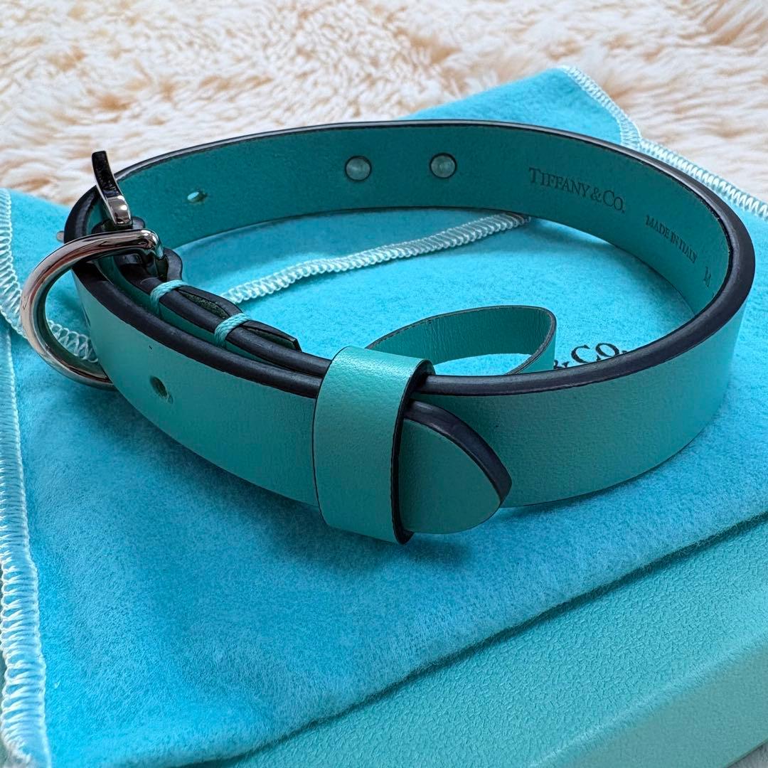 未使用級✨Tiffany レザー首輪 M プレート 金具 4段調整