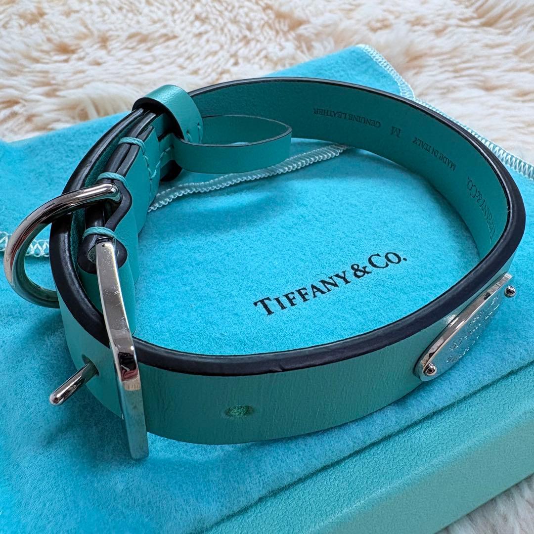 未使用級✨Tiffany レザー首輪 M プレート 金具 4段調整