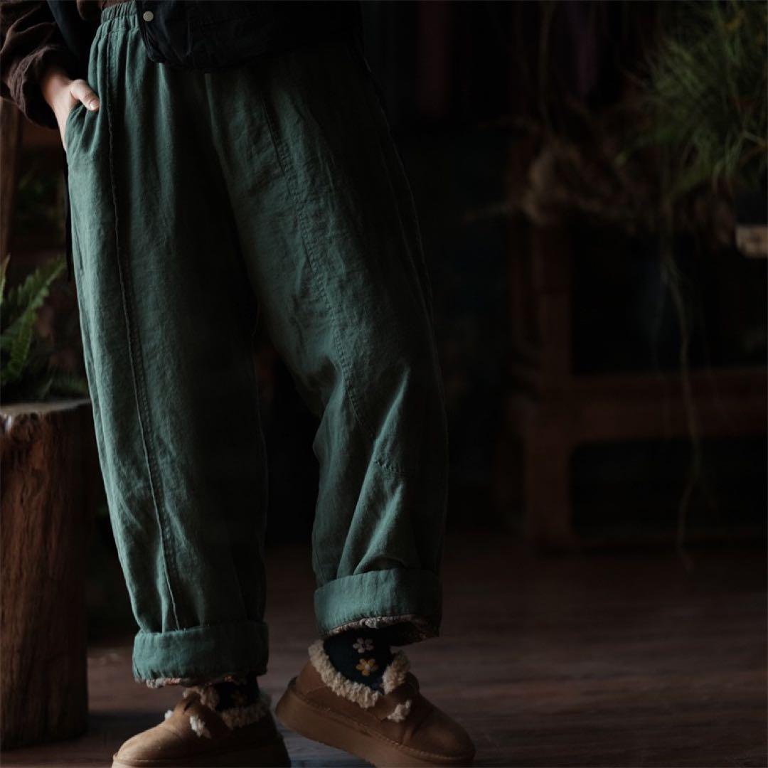 素朴 シンプル 中綿リネンガウチョパンツ