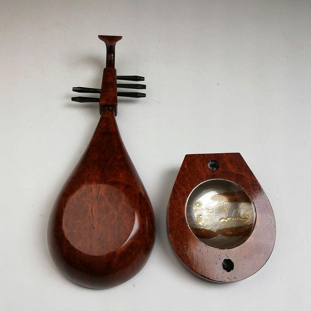 T901 香合 『秋草蒔絵 花梨造り』『琵琶香合』『道場宗廣 造』 共