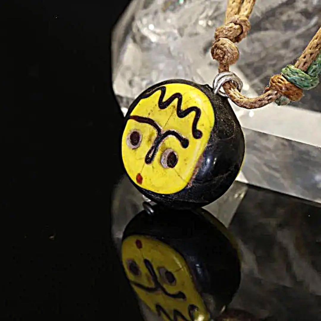 古代モザイク2人面ビーズ 紐ネックレス