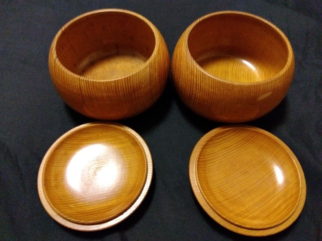 日向特製蛤碁石　月印相当　35号程度　特大欅碁笥　那智黒石　桐箱付き