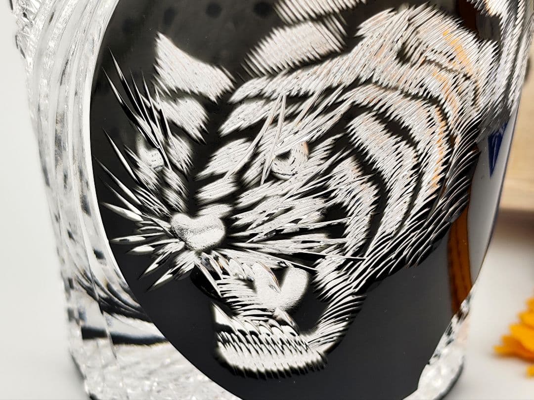 美品 但野英芳 江戸切子 虎 ロックグラス（切子 江戸切子 薩摩切子）