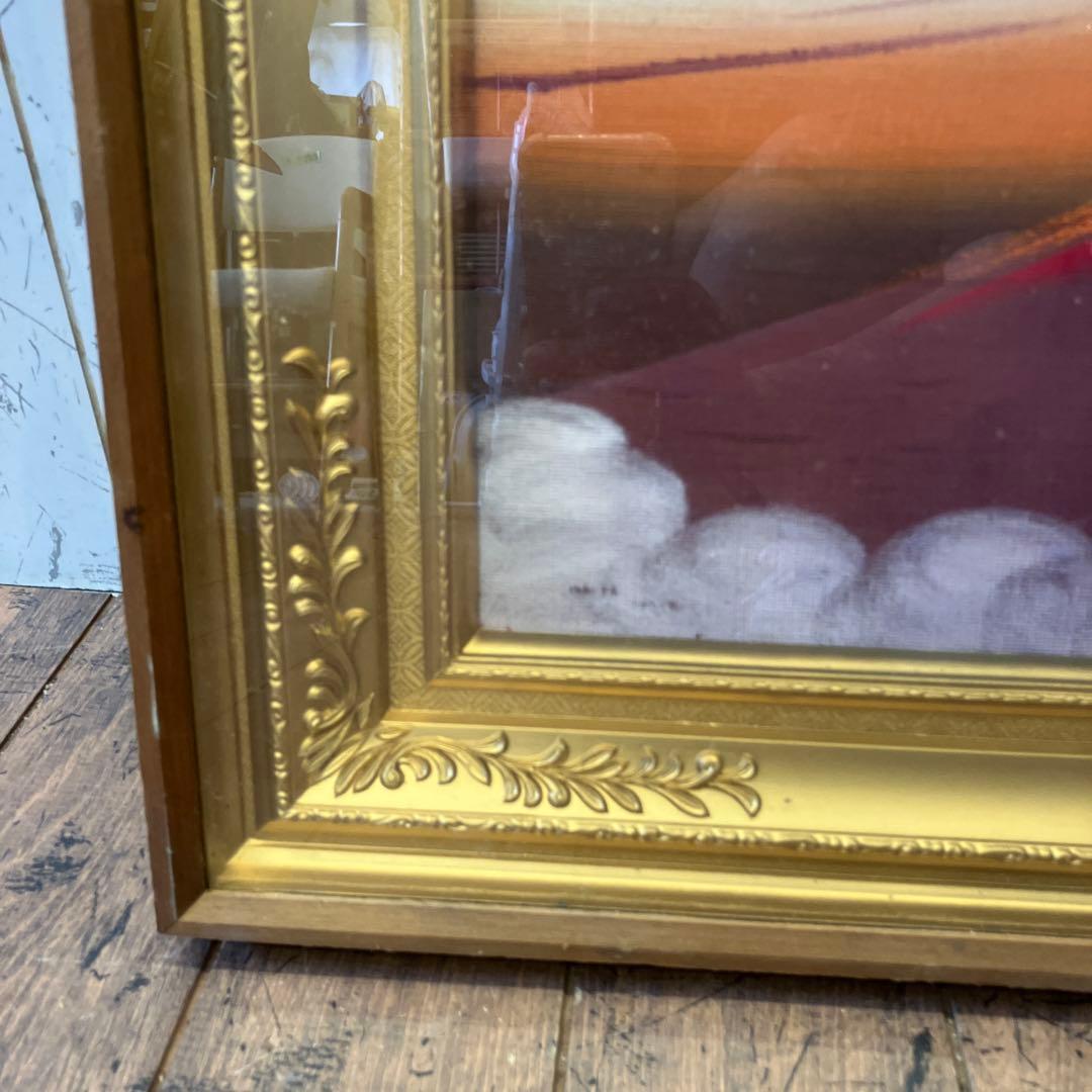 昭和レトロ 油絵 絵画 日本画 立体画 富士山 赤富士 夕焼け 夕日 アート