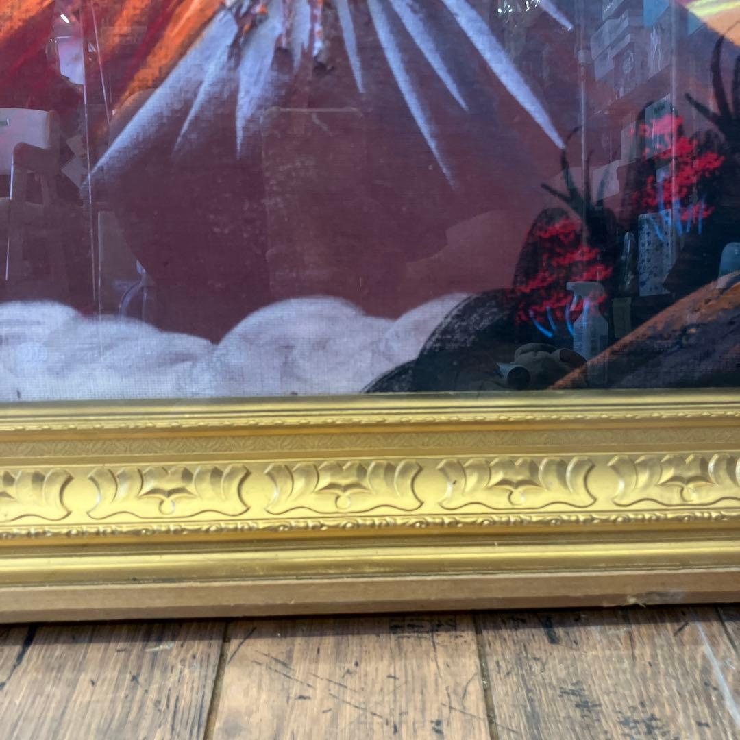 昭和レトロ 油絵 絵画 日本画 立体画 富士山 赤富士 夕焼け 夕日 アート