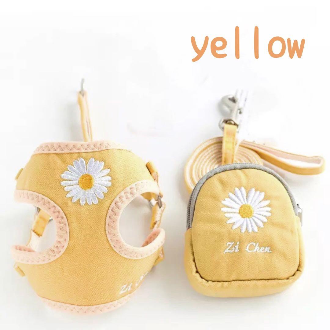 専用【新品】花刺繍入りハーネス.リード.ポーチ3点セット《ブルーS》　首輪犬服