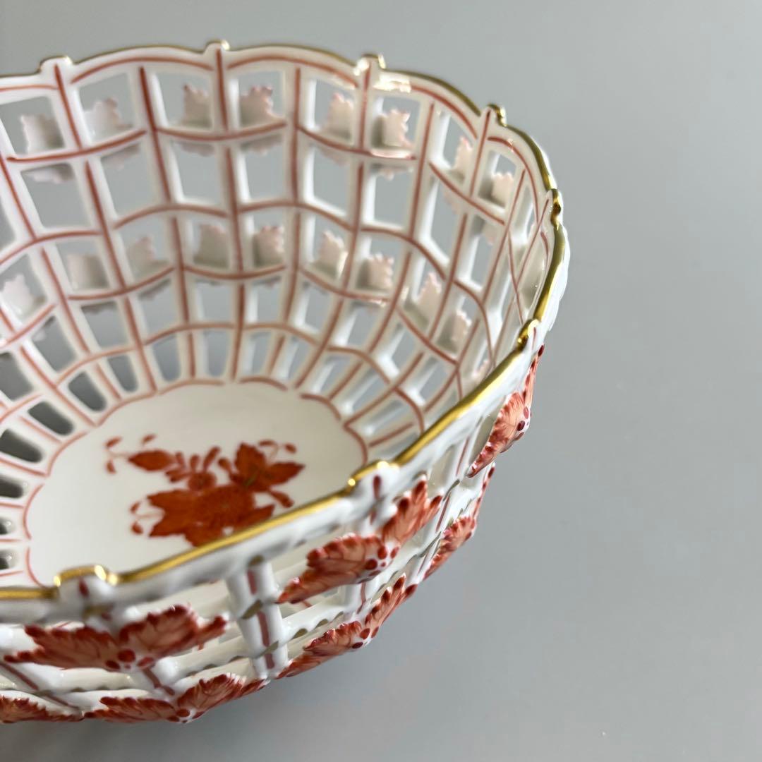 HEREND　ヘレンド　アポニーオレンジ　手描き　透かしバスケット【未使用】