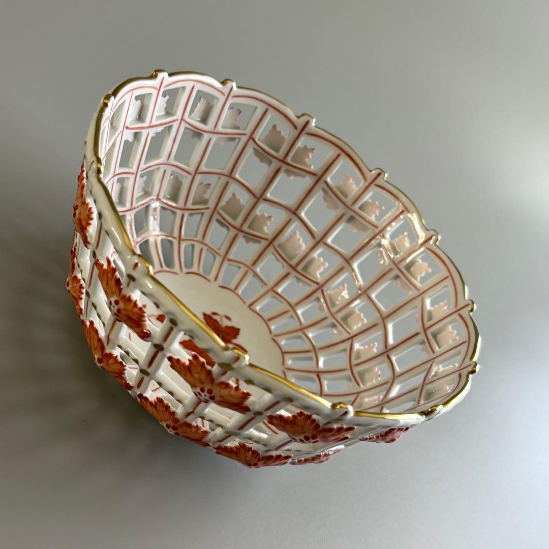 HEREND　ヘレンド　アポニーオレンジ　手描き　透かしバスケット【未使用】