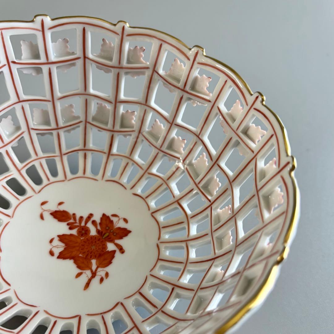 HEREND　ヘレンド　アポニーオレンジ　手描き　透かしバスケット【未使用】