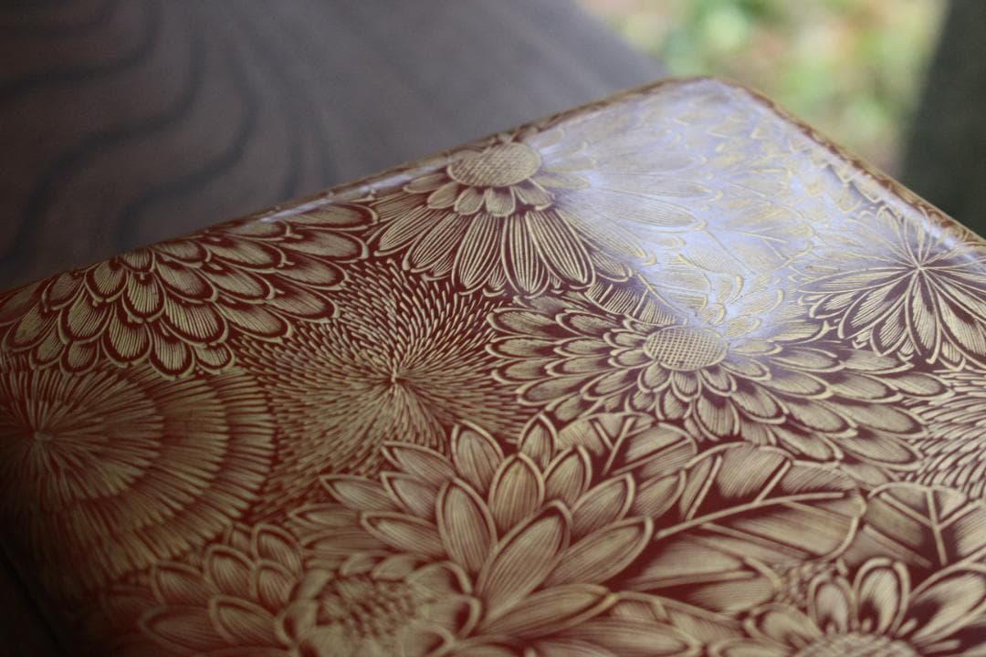 小傷あり！上質朱漆に極上菊詰沈金の映える輪島塗二段重（検重箱お重