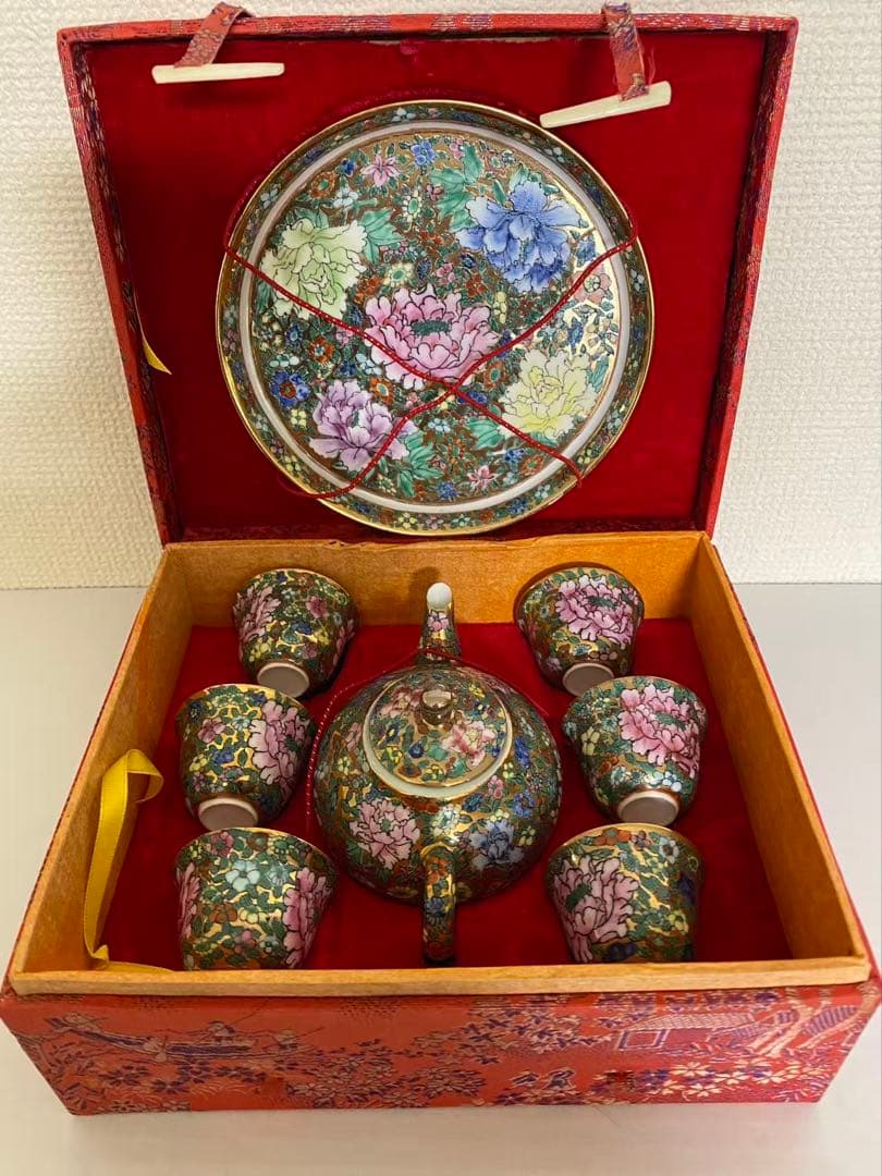 中国茶器セット 金彩百花柄 年代物 景徳鎮 急須 湯呑み6客 - メルカリ