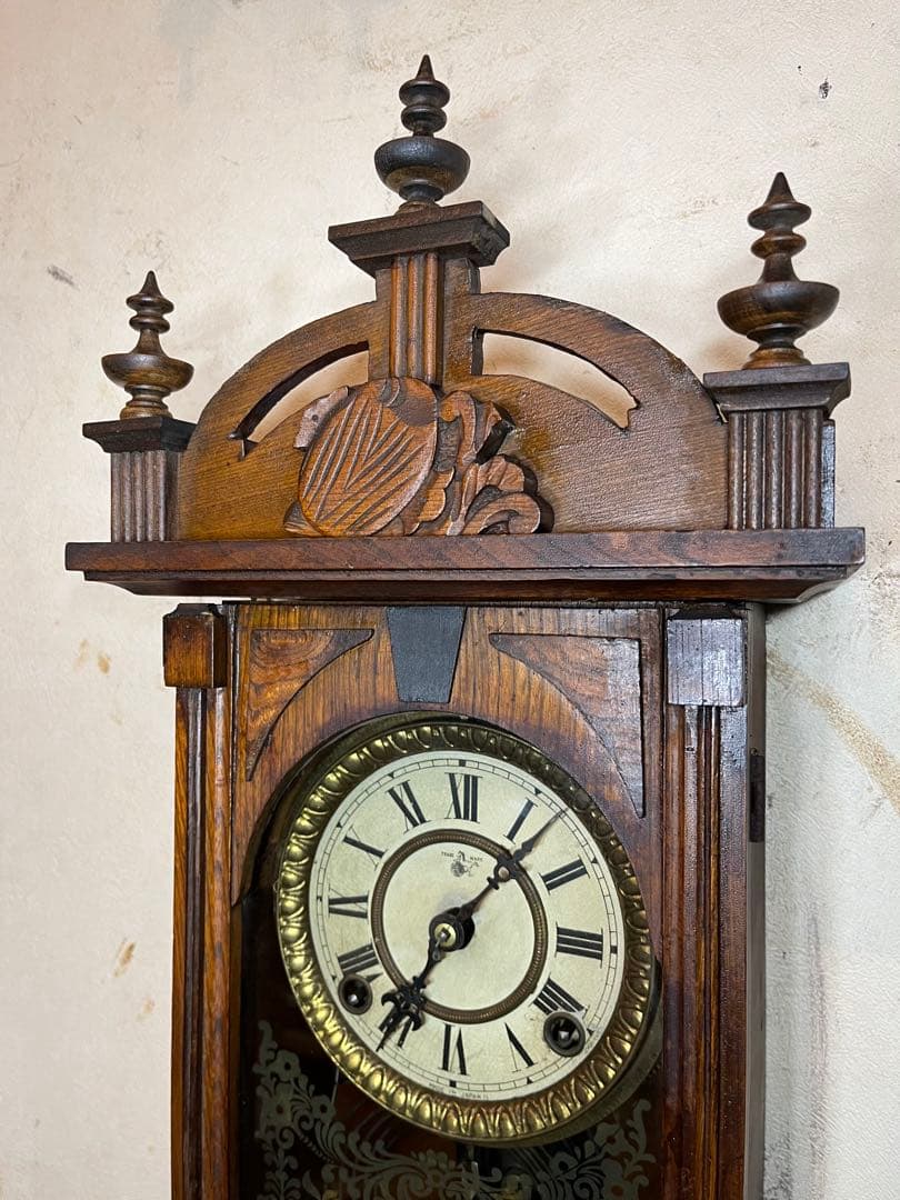 珍品　柱時計　装飾型　古時計　レトロ　ゼンマイ　ボンボン　アンティーク　振り子