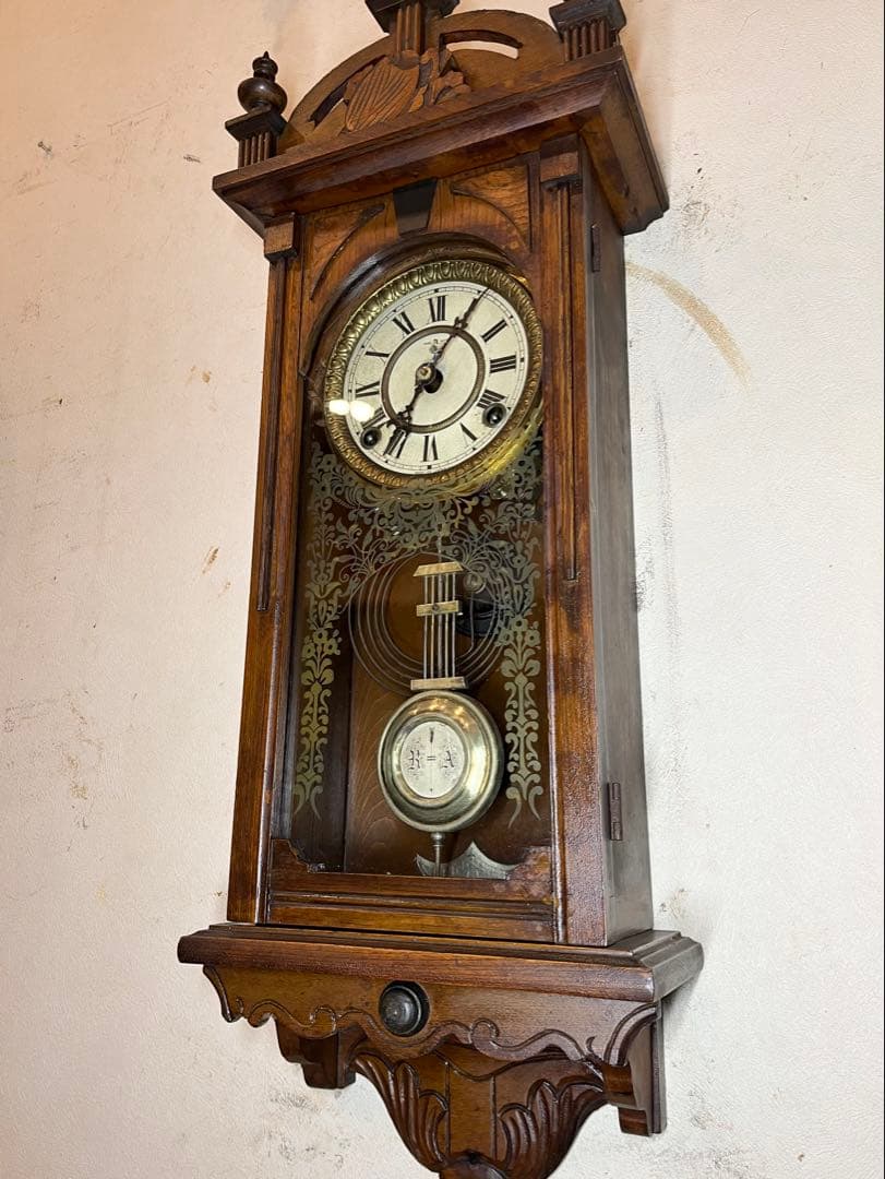 珍品　柱時計　装飾型　古時計　レトロ　ゼンマイ　ボンボン　アンティーク　振り子