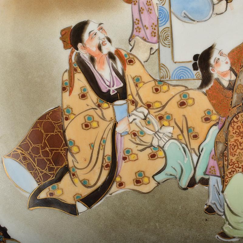 九谷焼　古九谷　色絵金彩　人物文　大皿　飾皿　直径約38cm　M　R6150B