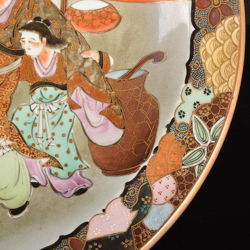 九谷焼　古九谷　色絵金彩　人物文　大皿　飾皿　直径約38cm　M　R6150B