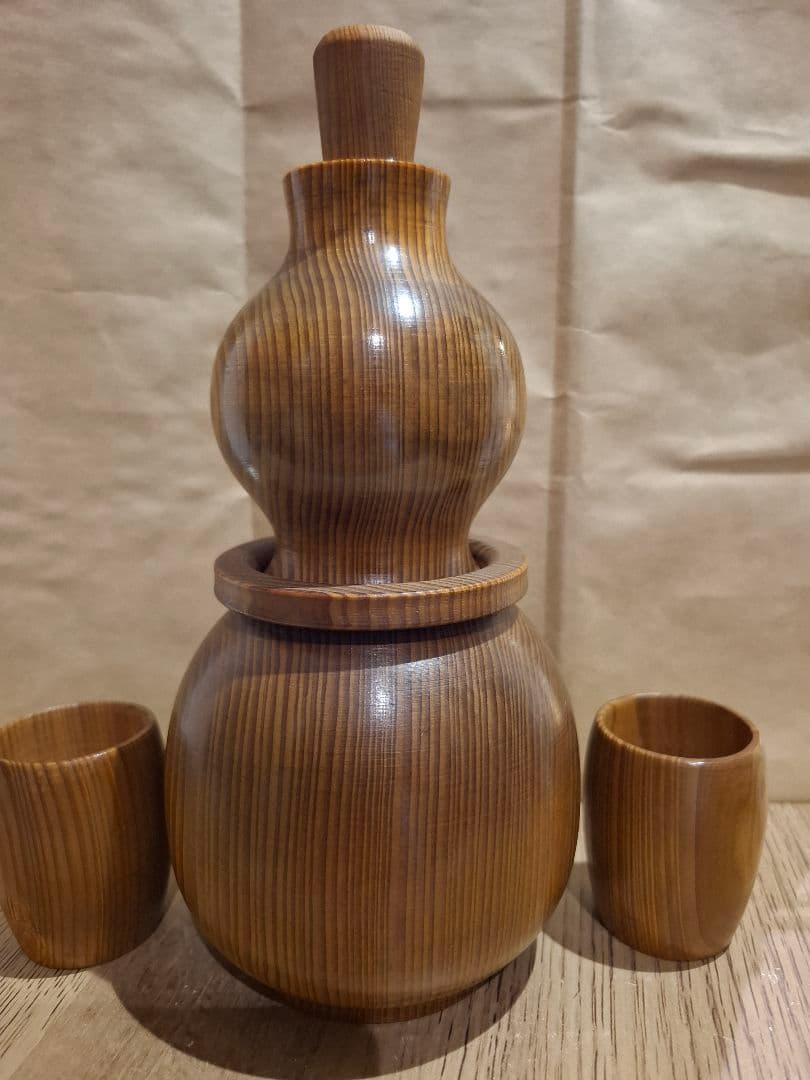 屋久杉 1本彫りひょうたん徳利 猪口2 今村毅 屋久杉『右上がり躍進瓢箪