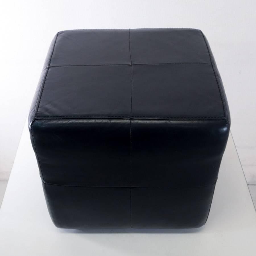 値下げIDC大塚家具 総本革 レザー張り スクエアスツール オットマン ブラック