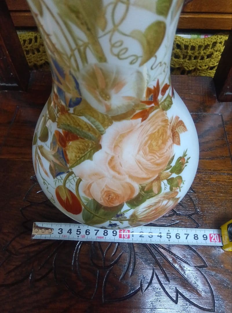 フランスアンティーク花柄フラワーベース 専用木箱付き