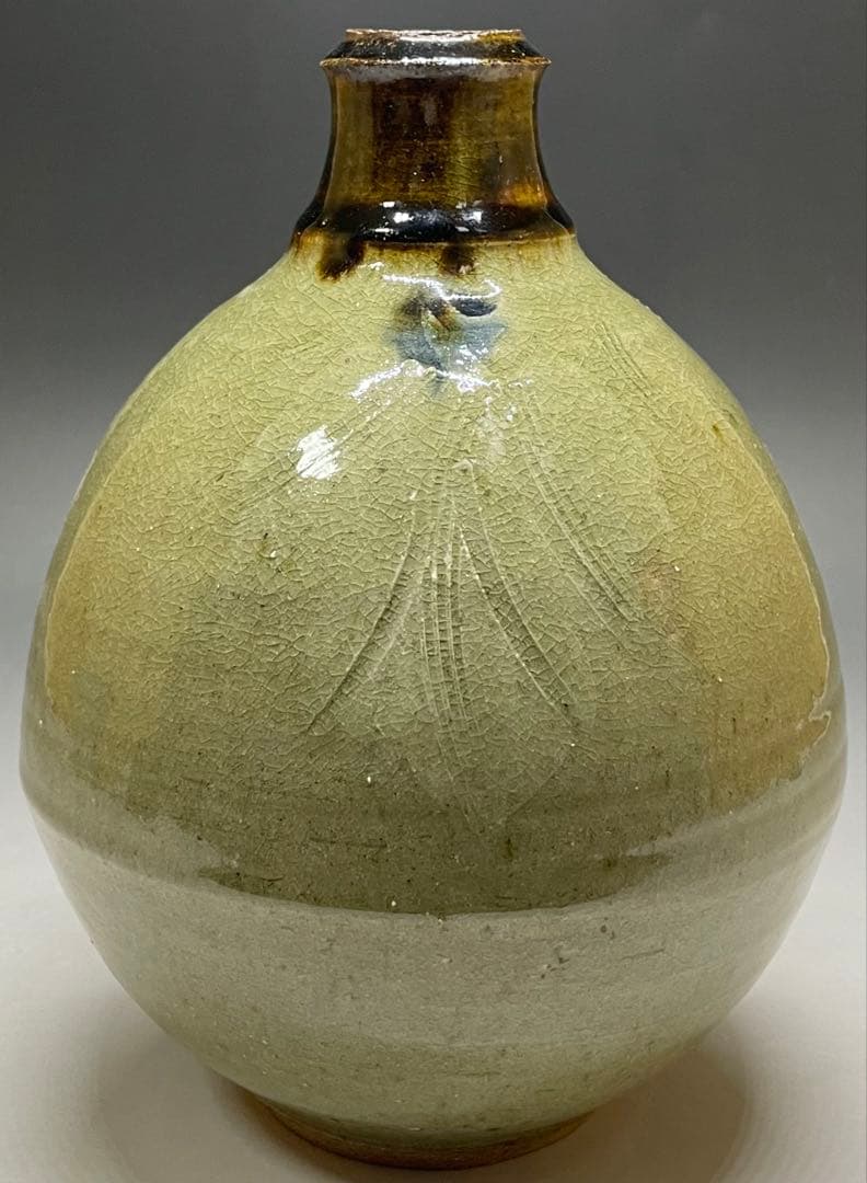 人間国宝　濱田庄司　葉文瓶　花瓶　益子焼　C9258