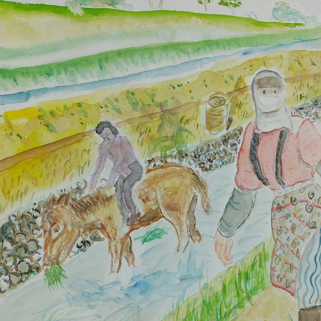 吊り輪贄田越郎画