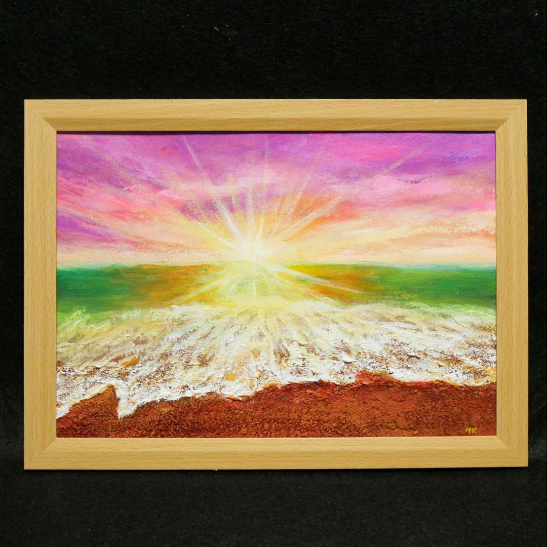 油絵 絵画 【波と夕暮れ】