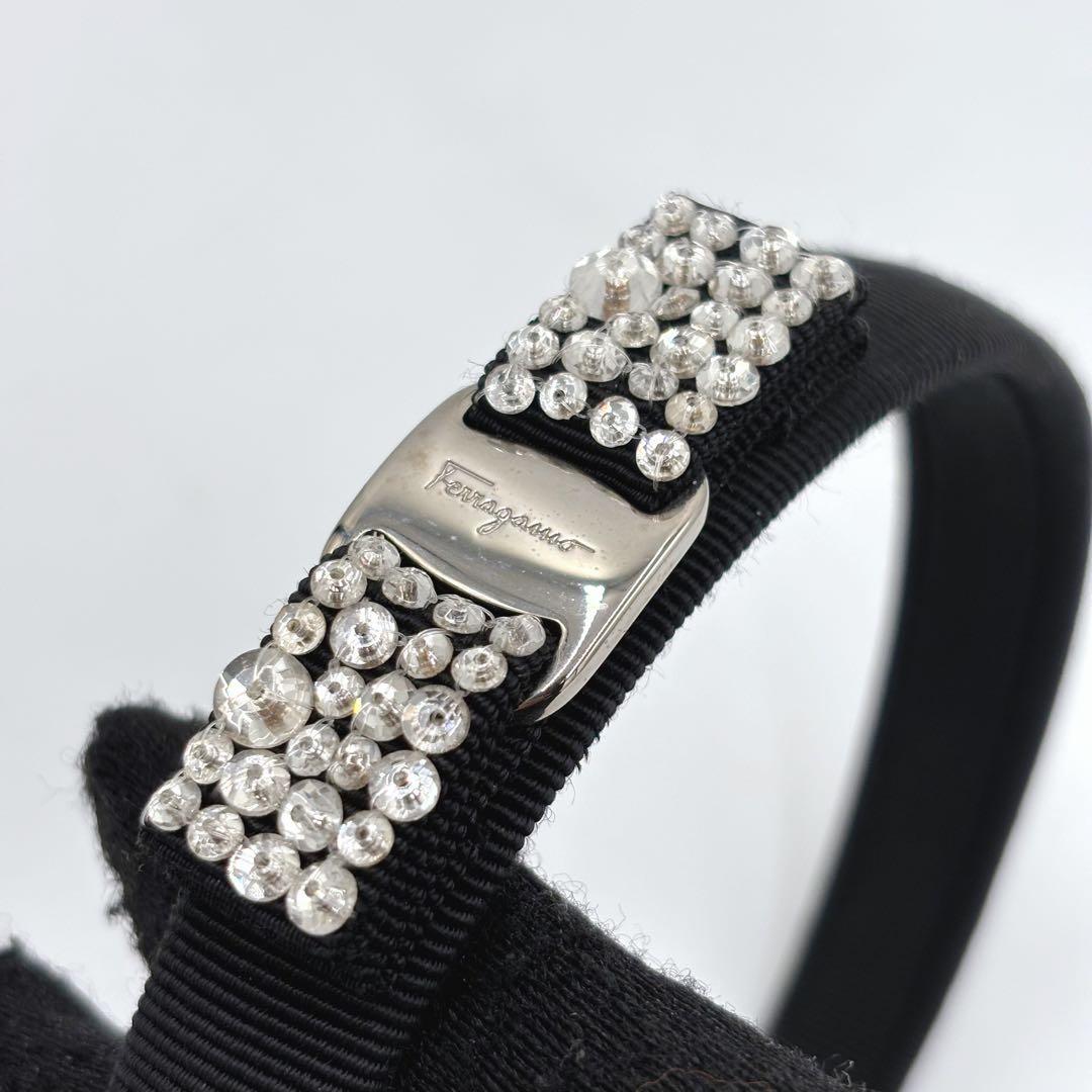 フェラガモ ヴァラリボン カチューシャ ラインストーン キャンバス ブラック