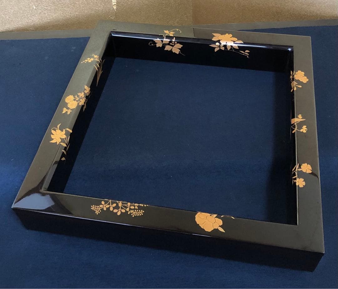 《レ》輪島塗 花尽くし蒔絵 炉縁 漆芸一后造 共布 共箱　251107う4