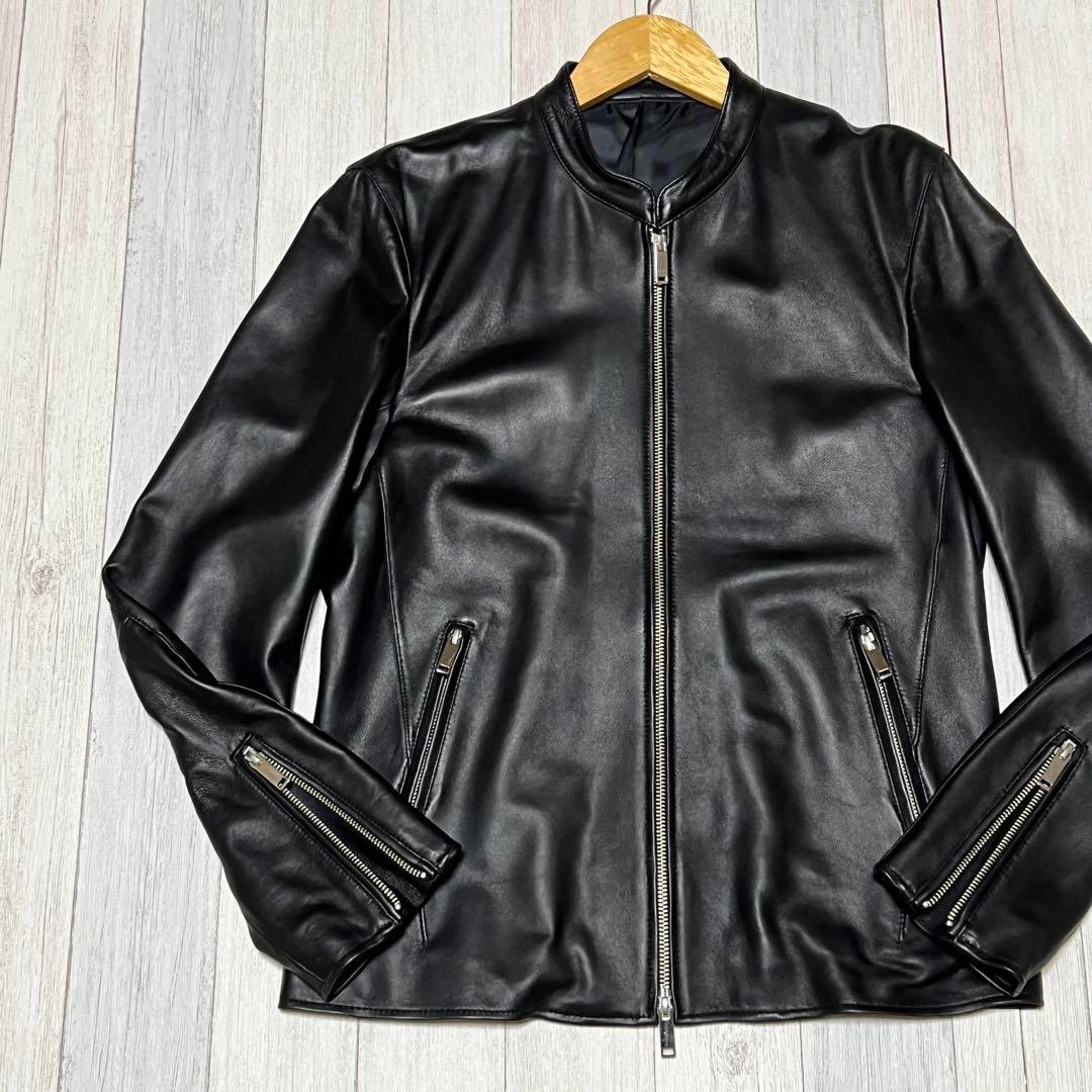 STUDIOUS レザージャケット シングルライダース ノーカラー 羊革　3 STUDIOUS（ステュディオス）の「ラムレザーシングルライダース