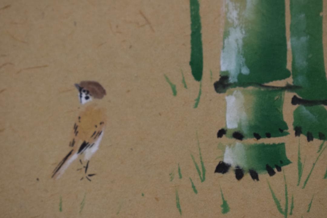 真作】溝口雨塘/竹に雀図/掛軸☆宝船☆Y-496 JM