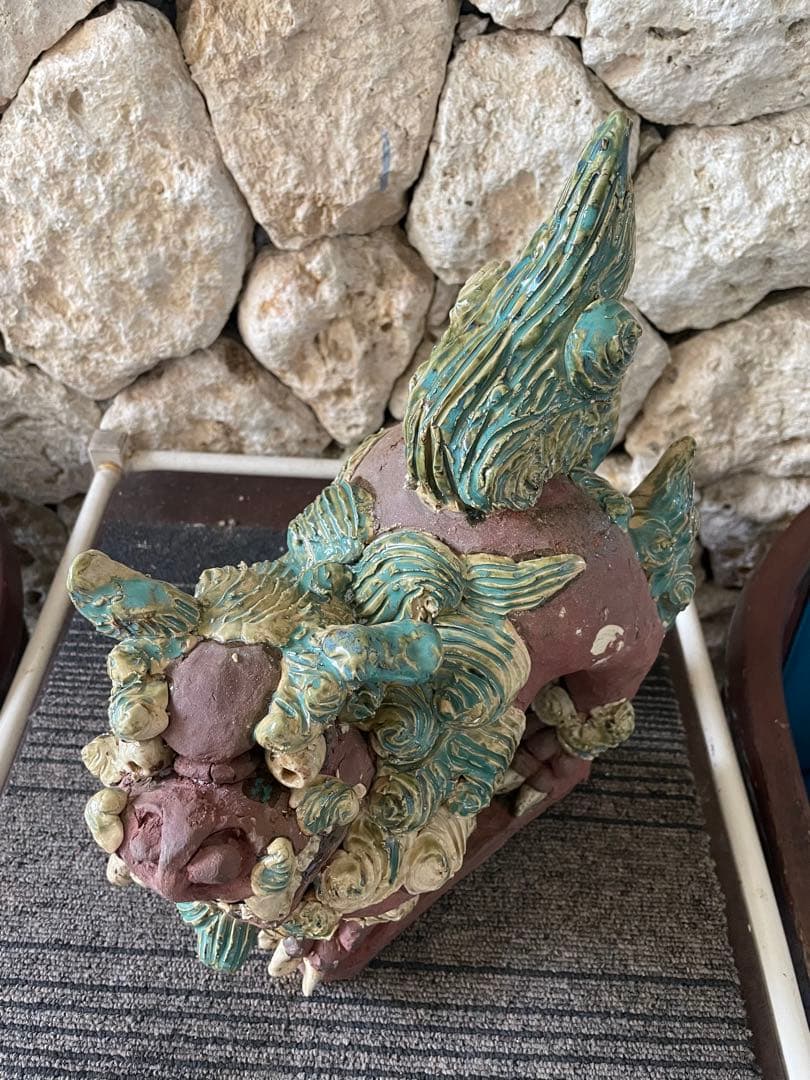 島常賀　台付シーサー　名工　壺屋焼　美品