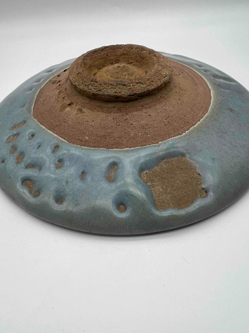 北宋時代 鈞窯 澱青釉飛紫紅斑盤 【旧家蔵出し】 窯変釉 辰砂皿(B-84