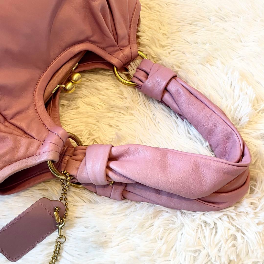バッグ COACH pink leather handbag kisslock hobo