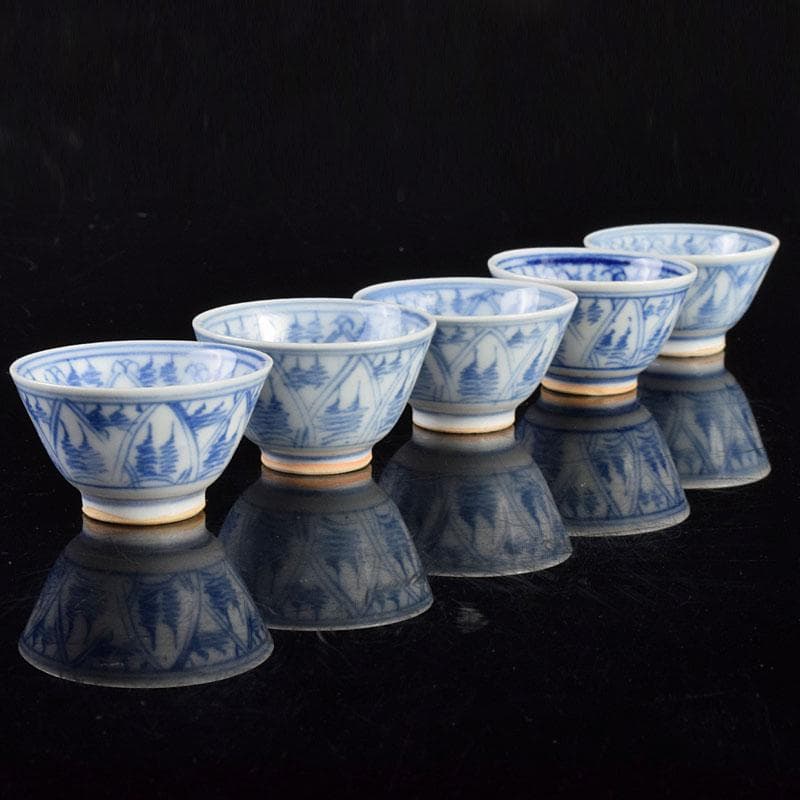 煎茶道具　五良太甫呉祥瑞　染付　煎茶碗　五客　V　R4895