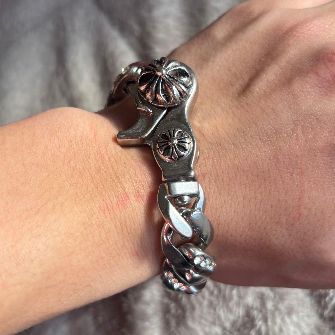 vintage silver925 クロスチェーンブレスレット　ジルコニア