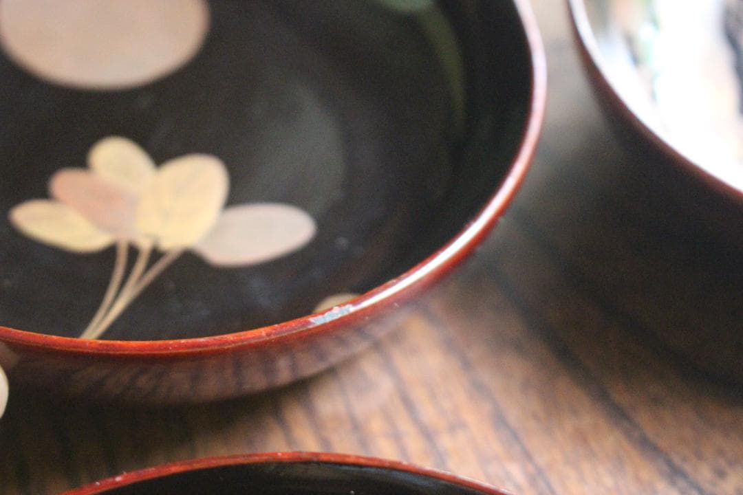 ばら売り可！時代内黒溜塗に優美な月蒔絵の映える小皿8点（検輪島塗蒔絵皿銘々皿