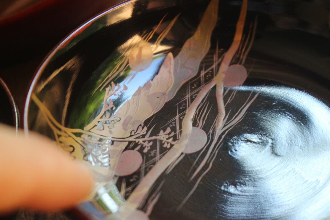 ばら売り可！時代内黒溜塗に優美な月蒔絵の映える小皿8点（検輪島塗蒔絵皿銘々皿