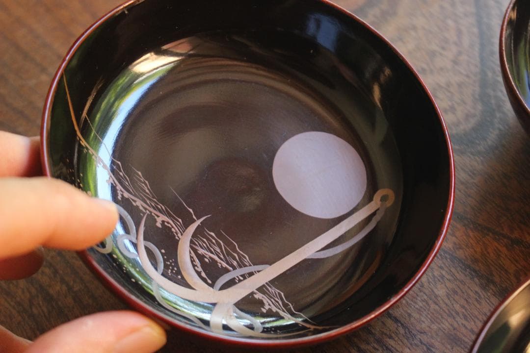 ばら売り可！時代内黒溜塗に優美な月蒔絵の映える小皿8点（検輪島塗蒔絵皿銘々皿