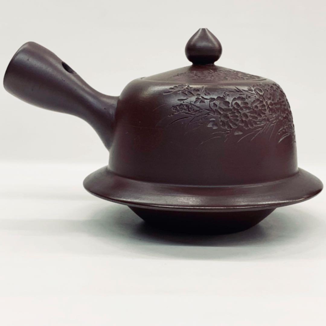 【茶注35    万古焼　茶釜　急須】伊藤実山　紫光刻