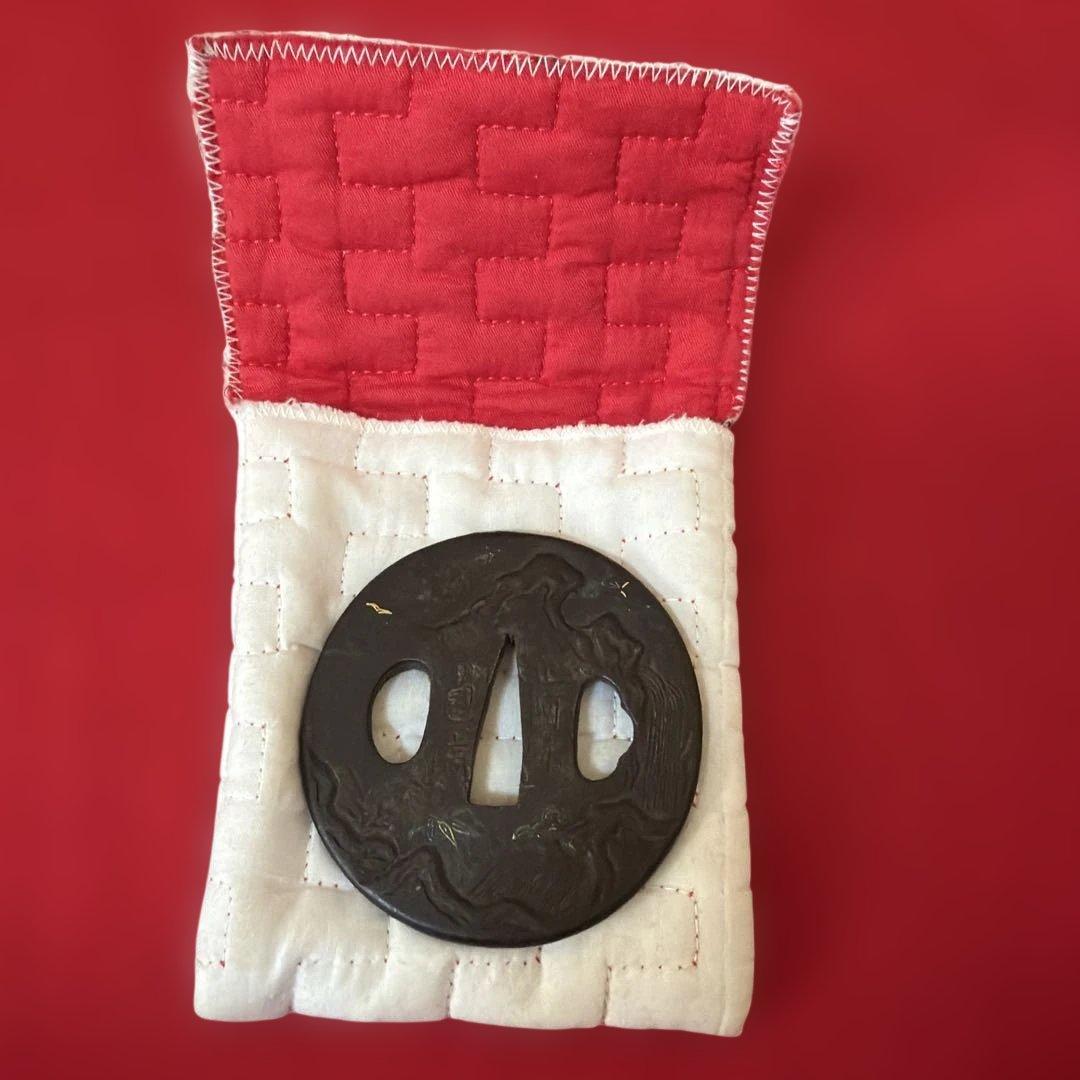 古道具　古道具　古鉄地　時代 古鍔 鉄地 丸形 武具 刀装具　正阿弥　包信　在銘