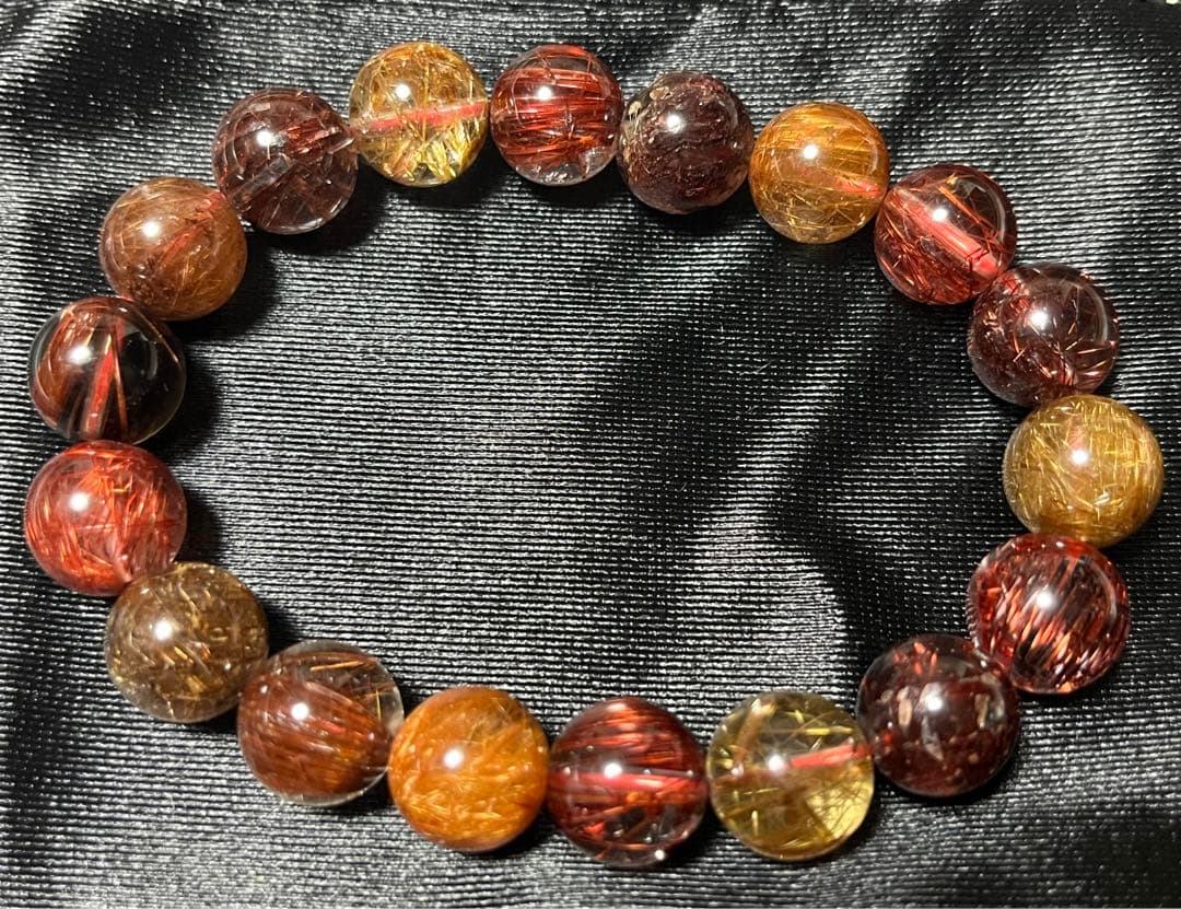 高品質 ミックスルチルクォーツブレスレット 約11mm ①