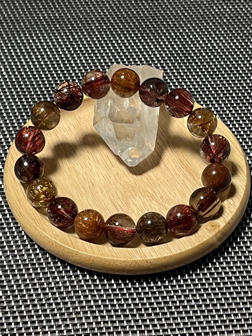 高品質 ミックスルチルクォーツブレスレット 約11mm ①