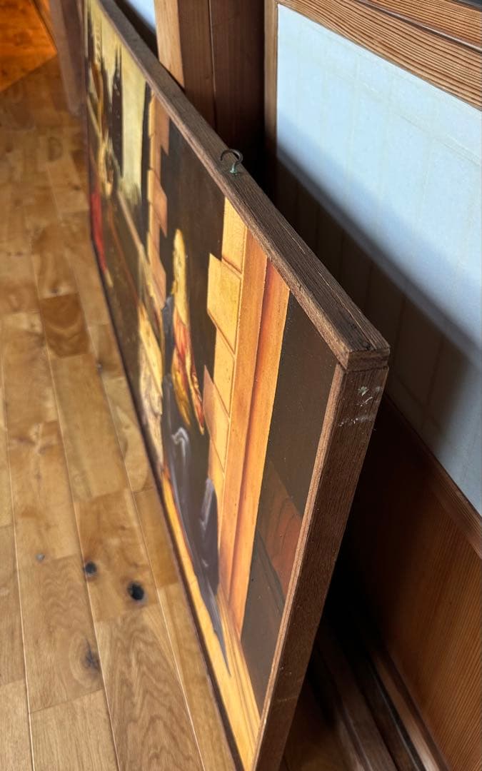 木板に油彩画 大判 木製フレーム付 名 受胎告知 模写 1976年