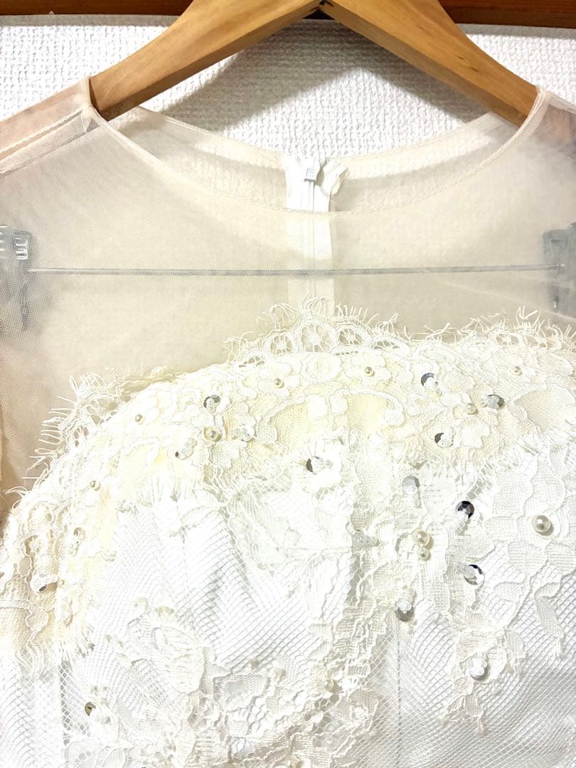 ❤️前撮りに❤️レース長袖 マーメイド風 ウェディングドレス トレーン付 M