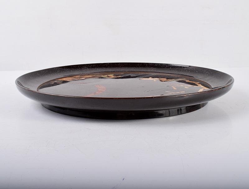 黒漆　螺鈿闇蒔絵　光琳月梅之図　闇鴉盆　時代箱付　V　3698B