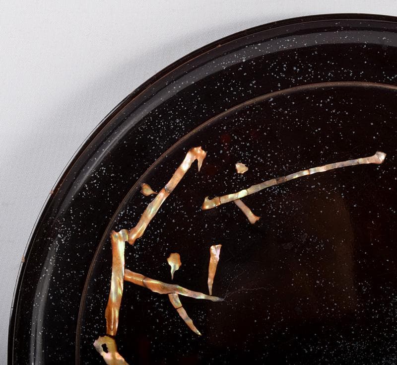 黒漆　螺鈿闇蒔絵　光琳月梅之図　闇鴉盆　時代箱付　V　3698B