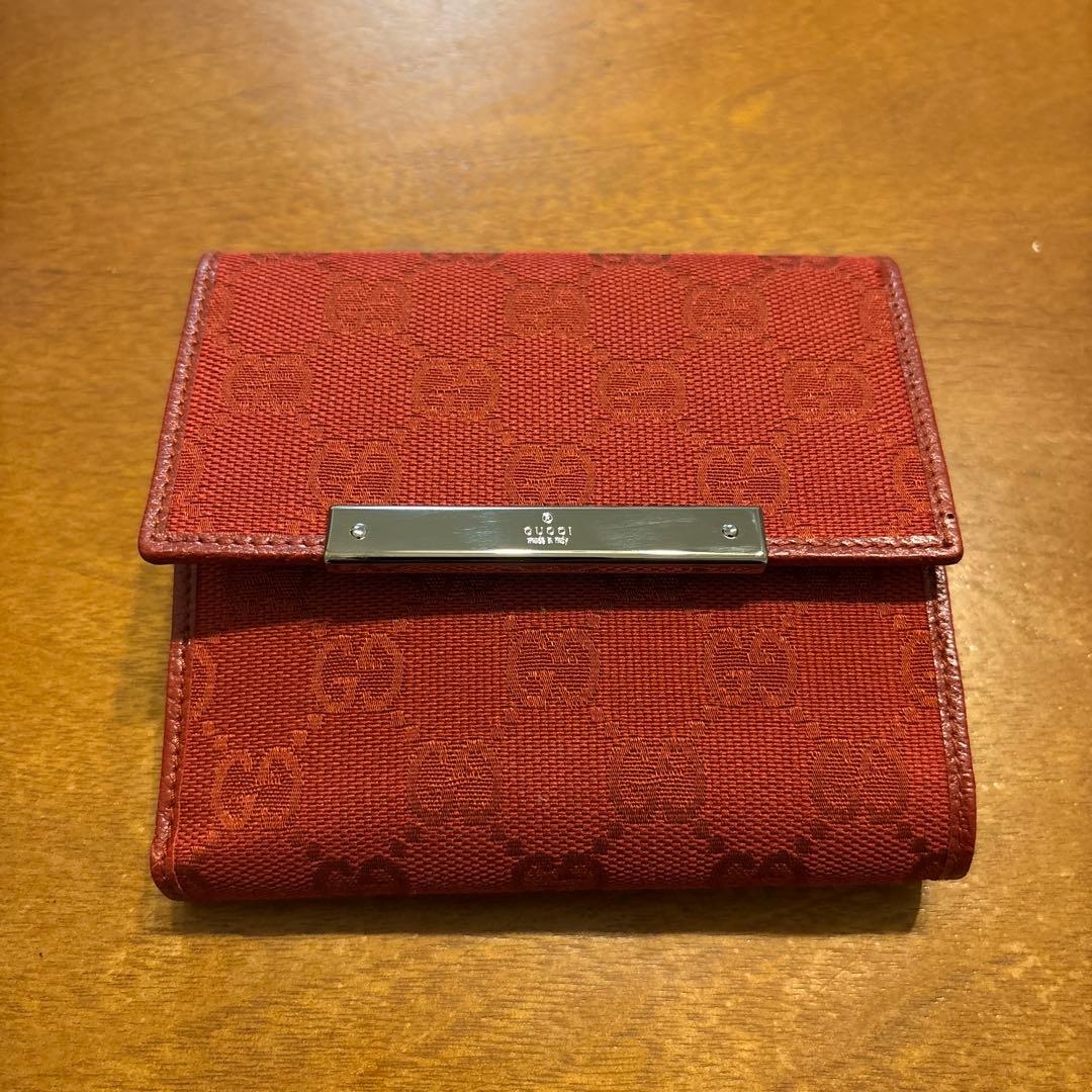 GUCCI 二つ折り財布 レッド キャンバス★未使用 GUCCI（グッチ） 財布 レディース ブランド 二つ折り財布 インター